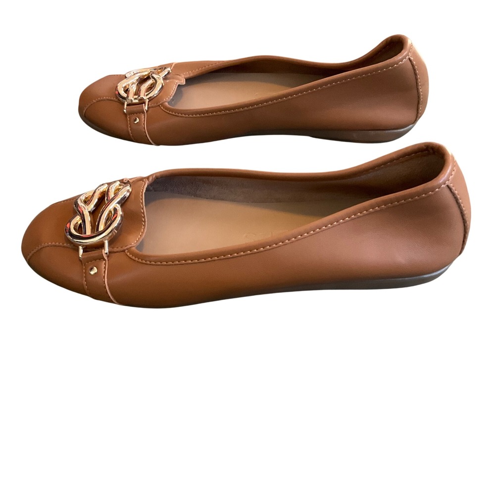 Aerosoles Big Bet Ballet Flats Women 10 Tan Gold Hardware Slip On Round Toe